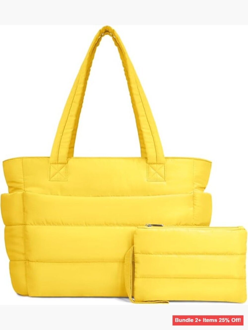 Lightweight Puffer Tote Shoulder Bag with 9 Pockets, Laptop Sleeve